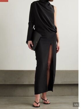 Michael Lo Sordo Black Draped Maxi dress Silk Crepe 2 NEW $1555